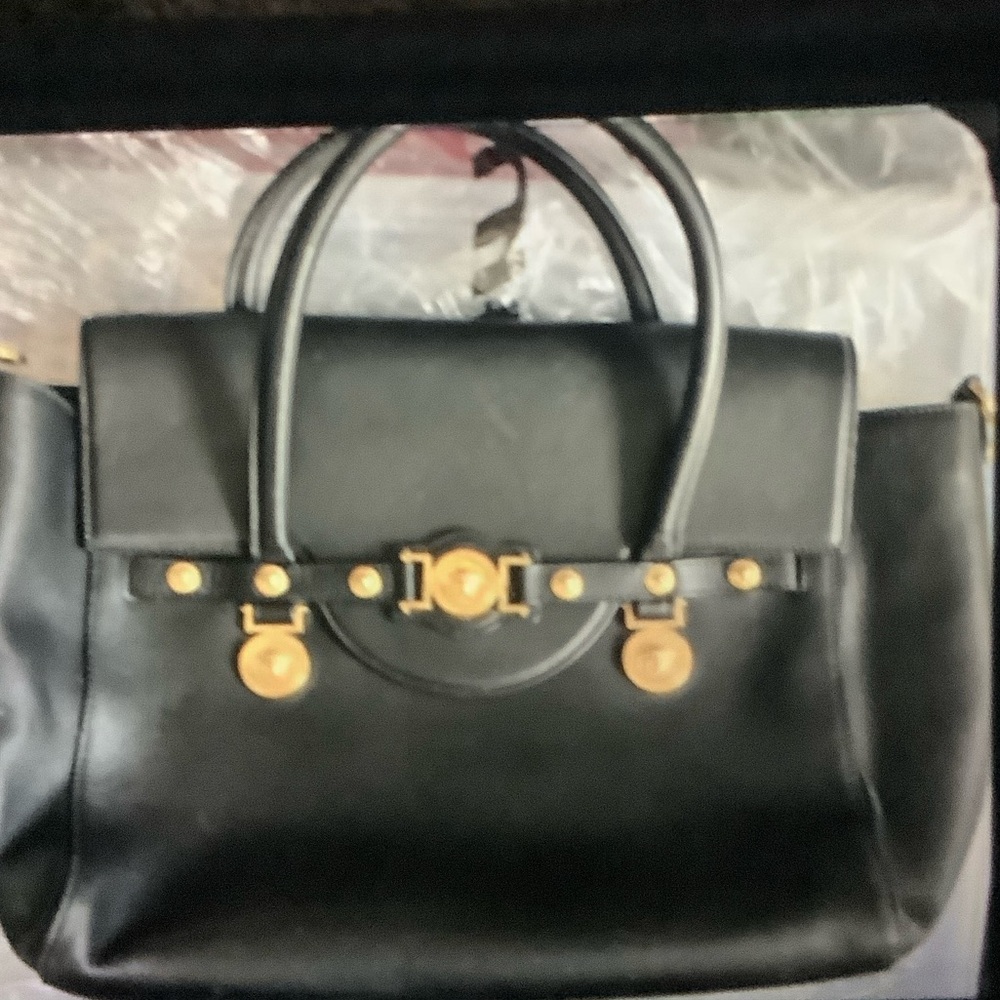Versace Black Satchel with Gold Details selling as it is